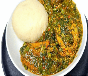 Poundo, Okro with Green Veg & Assorted