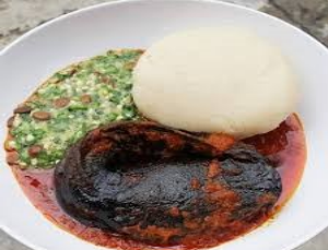 Poundo, Okro soup, stew served with Catfish/Tilapia/Crocker/Assorted