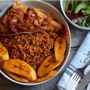 Jollof/Fried Rice served with Dodo & Beef