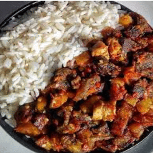 White Rice served with beef Dodo